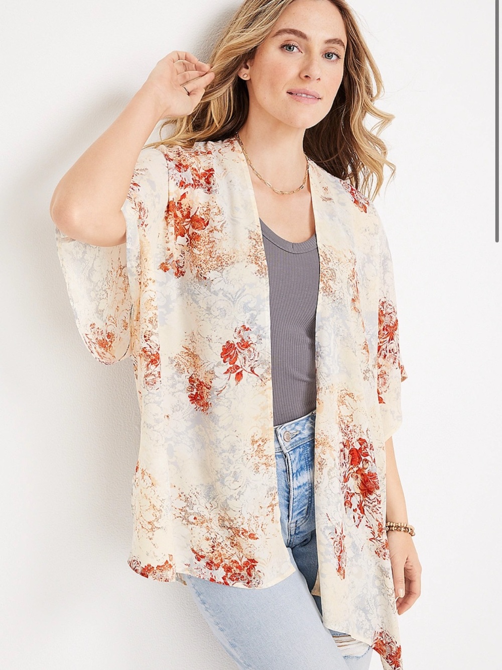 Maurice's Ivory floral kimono / one size